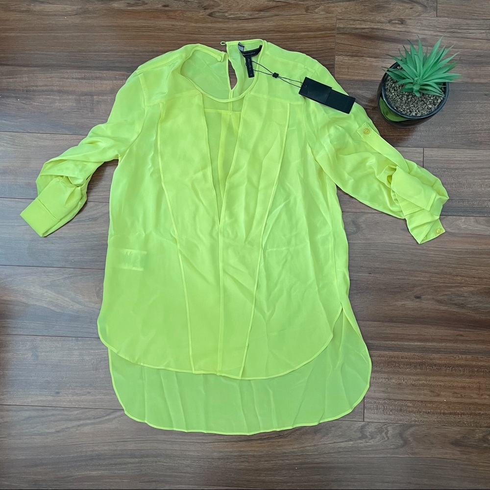 BCBG highlighter yellow mesh hi-low top